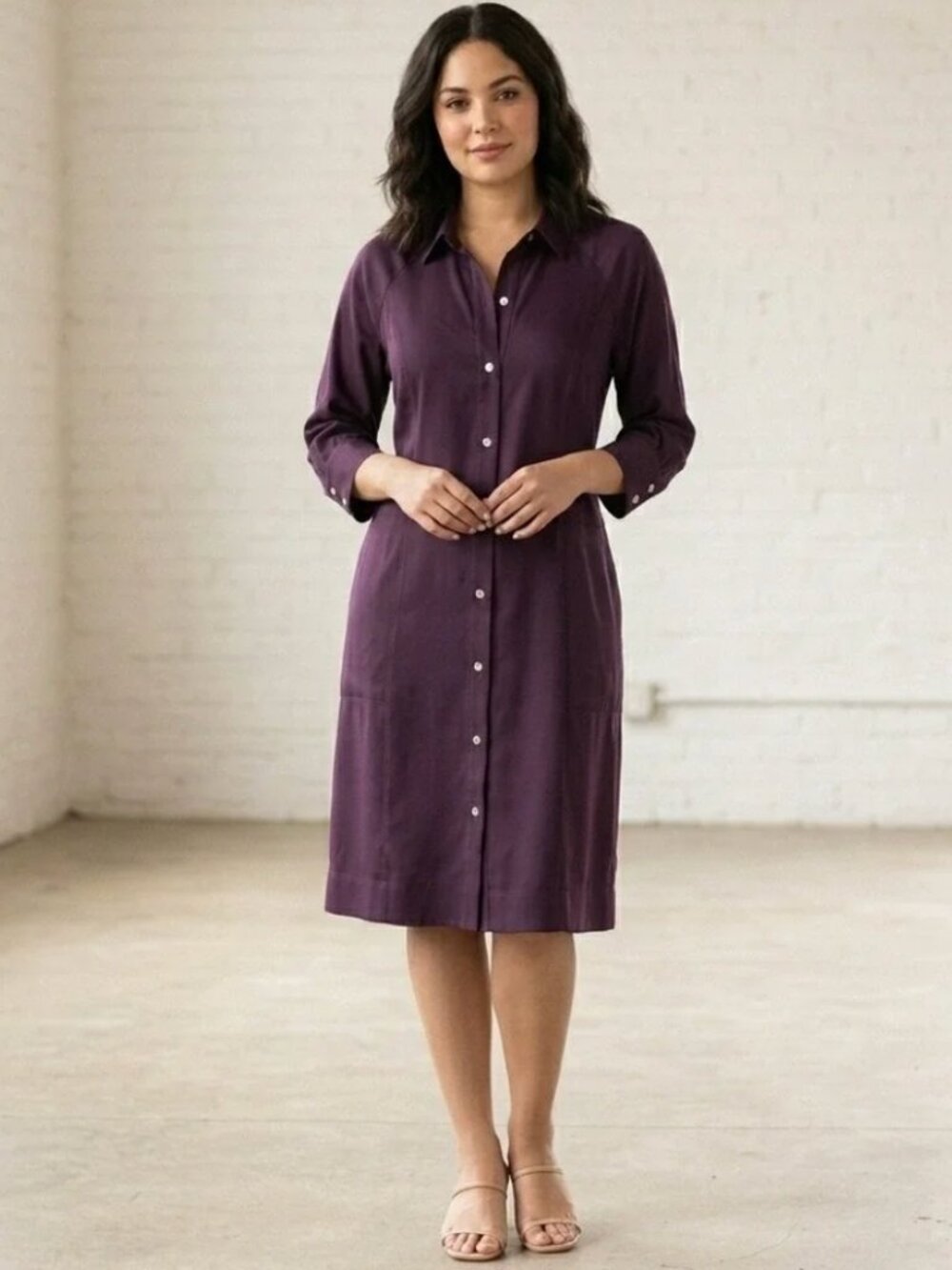 J.Jill Shirt Dress Women Purple Cabernet Button Front